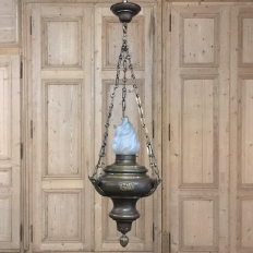 19th Century Oil French Brass Lantern Chandelier with Cherubs and Angels.