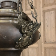 19th Century Oil French Brass Lantern Chandelier with Cherubs and Angels.